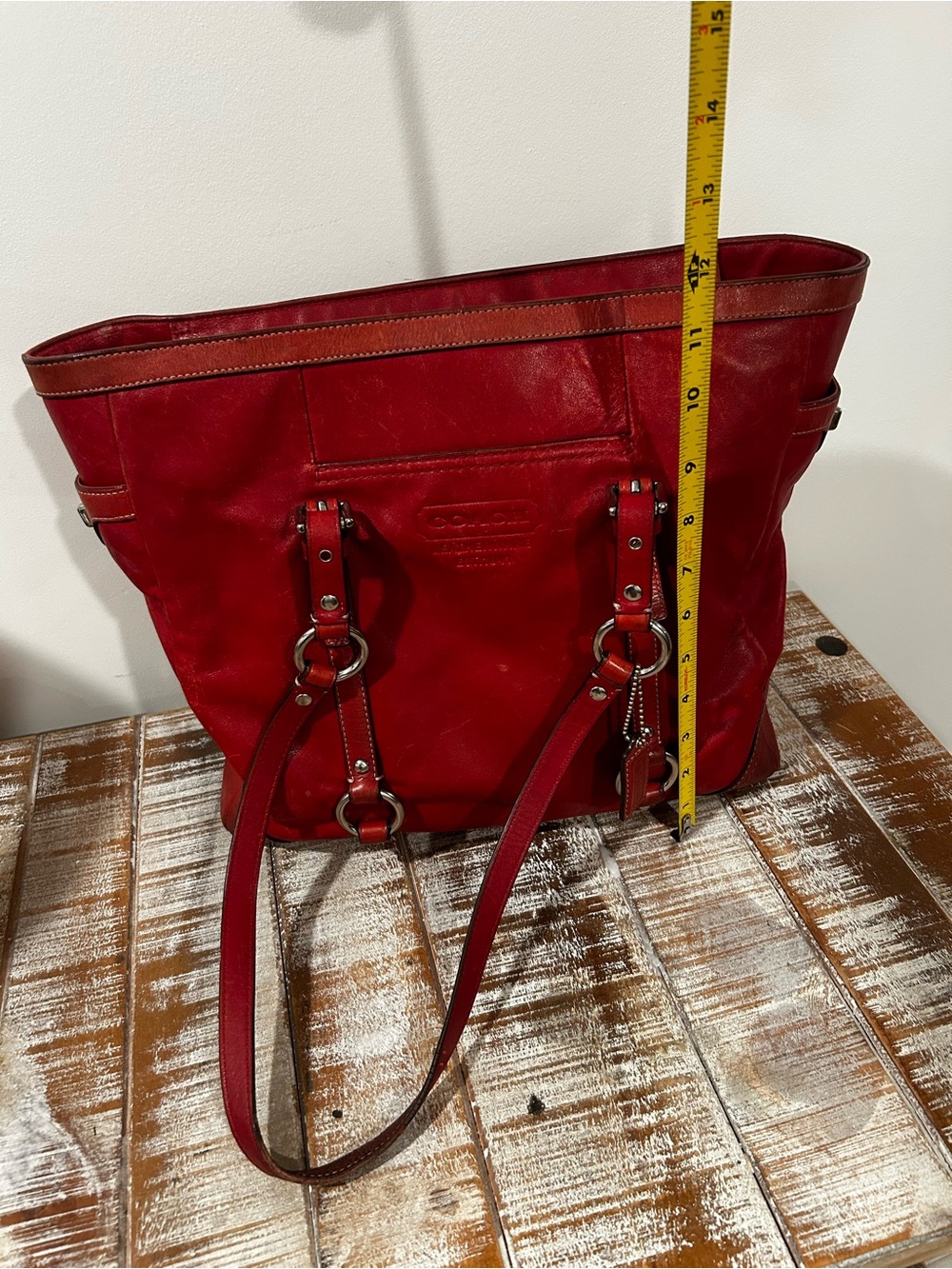 Coach Red Leather Double-Handle Gallery Tote with Ring Hardware F11525 - Picture 2 of 8